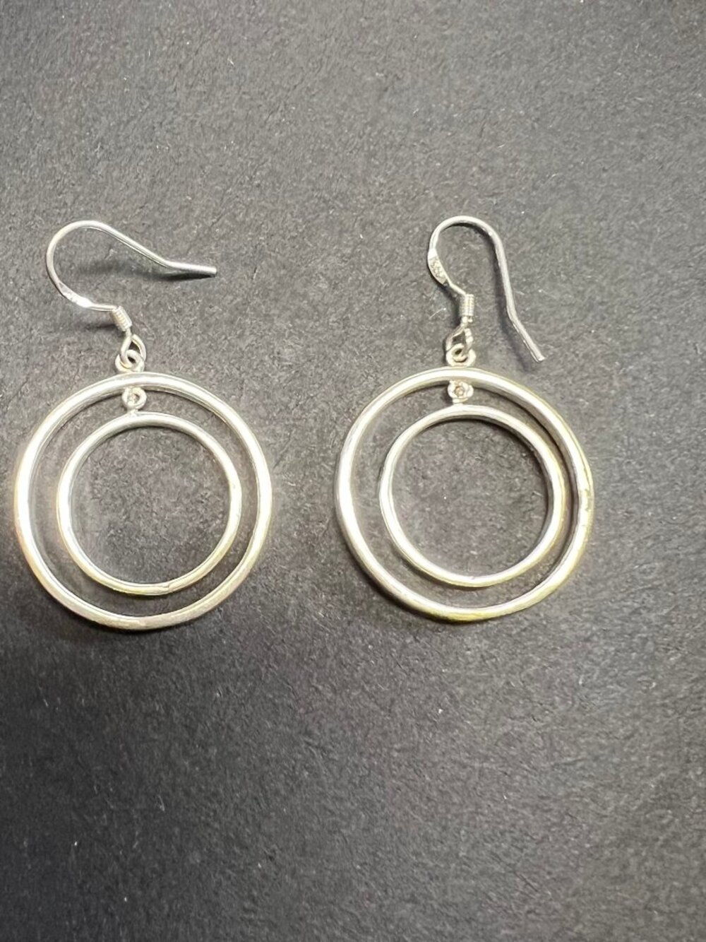 925 Sterling Silver Double Circle Dangle Drop Earrings Hook Geometric Round 5g